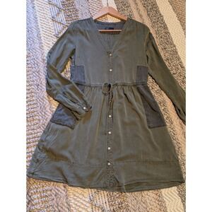 Gap Womens Olive Green Utility Shirt Dress Long Sleeve Viscose Size 8 Pockets